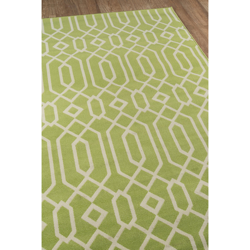 Tapis intérieur / extérieur vert à motif géométrique Gul, Rectangle 1 pi 8 po x 3 pi 7 po