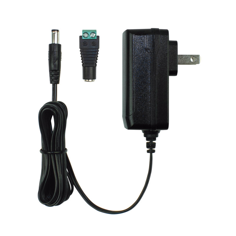 Black 24W Wall Mount Power Supply Adapter with Barrel Connector