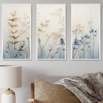 «Beige and Blue Herbs Minimal Harmony - Floral Herbs», ensemble de reproduction d'art mural