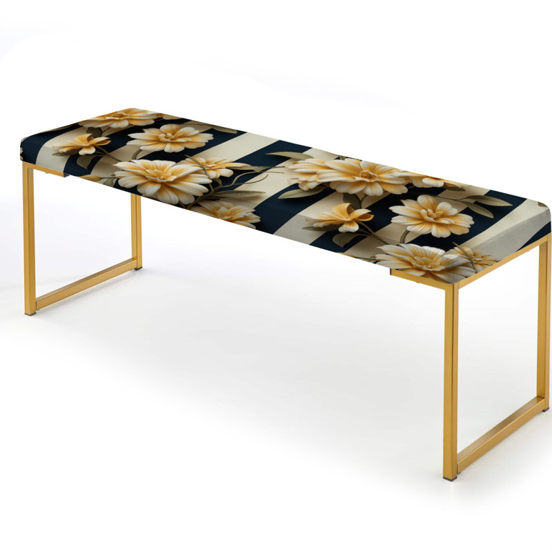 Nautical Charm Striped Floral Pattern I - Striped Upholstered Gold Bench