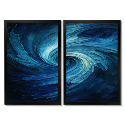 Blue Swirl Wave Spiral - Abstract Spirals Wall Art, Blue Abstract Canvas Print Set Of 2