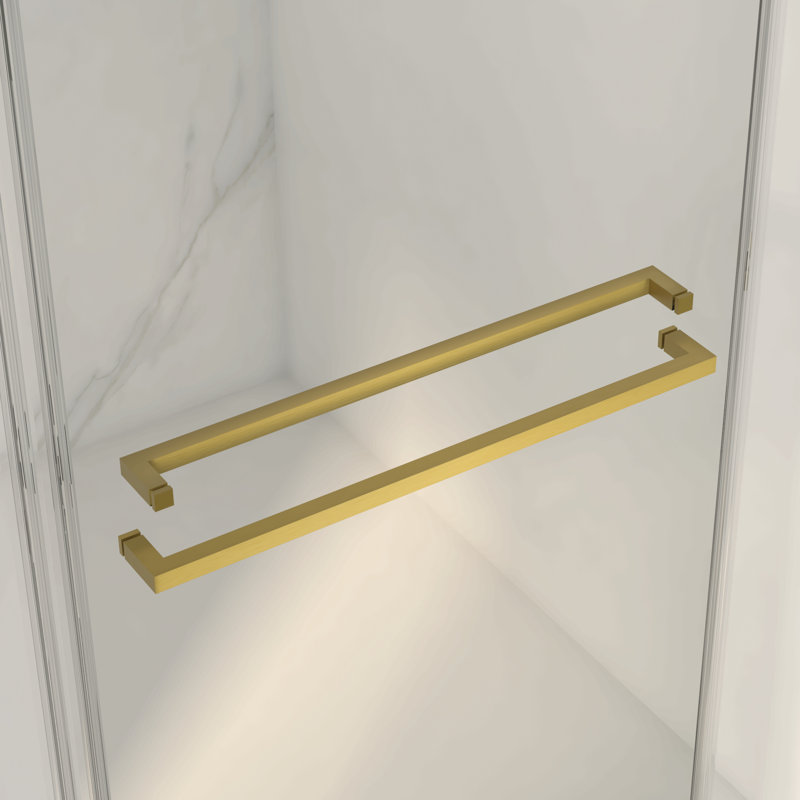 Porte de douche coulissante double sans cadre l 56 à 60 po x H 70 po, verre trempé clair Sgcc de 5/16 po (8 mm) d'épaisseur, couche facile à nettoyer à double face, finition or brossé avec tampon