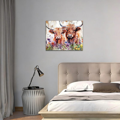 Rustic Cow Canvas Wall Art, 16 x 20 inch, Brown Farm Animal Canvas Prints Modern Artwork Kitchen Bed Home Decoration
