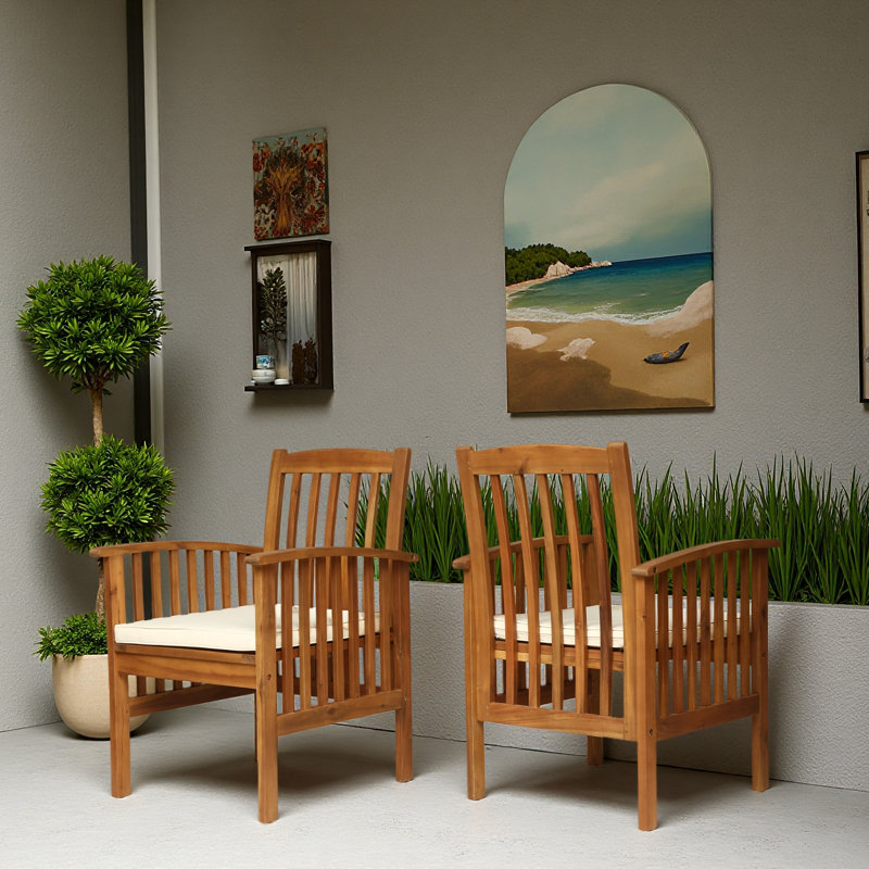 Chaise avec 2 coussins ACACIA, Crème, crème, Brun