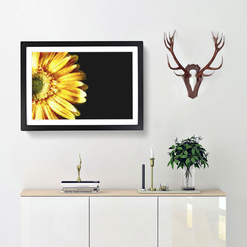 A Beautiful Yellow Flower - Single Picture Frame Painting on MDF, Black, 45cm H x 63cm W x 2cm D