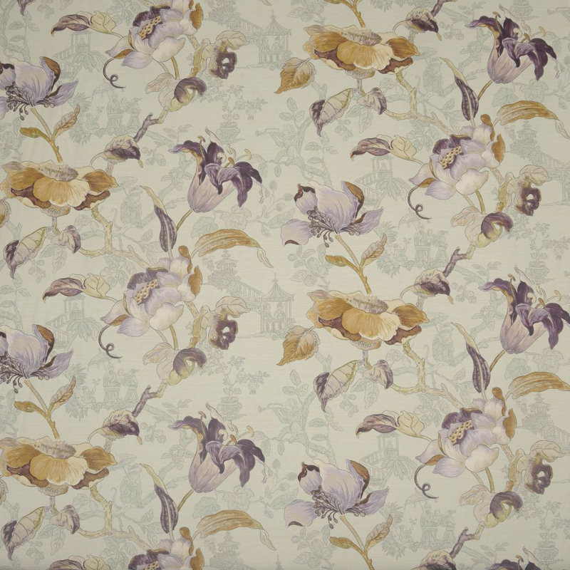 Allure Floral Fabric, Ivory/Purple/Brown