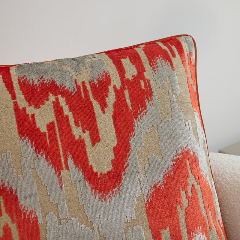 Housse de coussin réversible en velours abstrait, Rouge / Beige