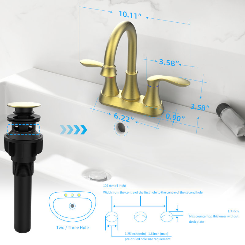 Bathroom Sink Faucet with Pop-up Drain & Supply Hoses Two-Handle 360 Degree High Arc Swivel Spout Centerset 4 Inch Vanity Sink Faucet