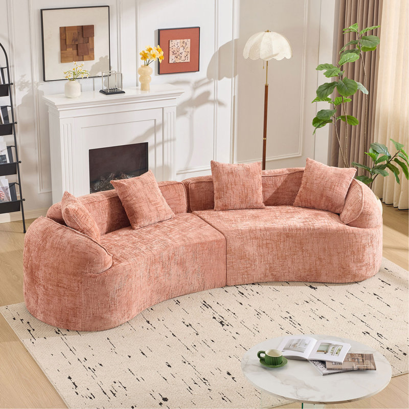 Pink Curved Compressed Sofa, Creative Nordic-Style Design For Living Room, Comfortable, Soft And Suitable For Multiple Scenarios