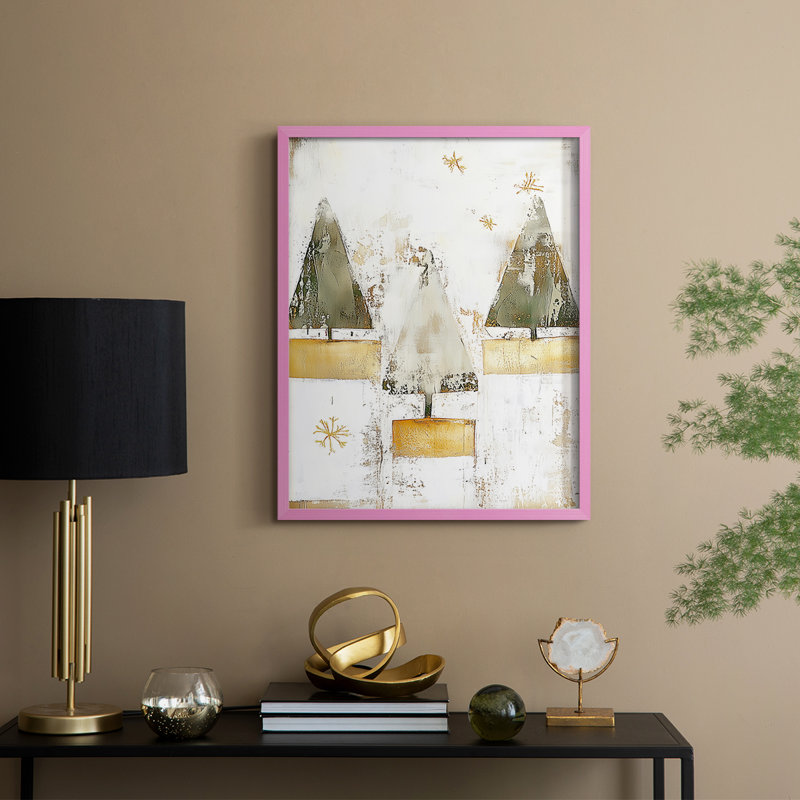 «Christmas Holiday», art encadré DCC-XXVII, bois massif, Rose, H 11 po x l 9 po