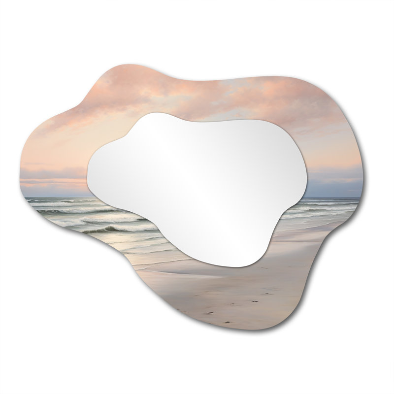 Plage sereine douce rose pastel lever de soleil - bord de mer plage en métal Art Decor - miroir mural asymétrique