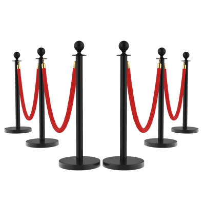 Crowd Control Stanchion, 6 Pack Queue Post with 4Pcs 152cm Velvet Rope Barrier, Rope Barriers Queue Line for Theater Wedding Exhibition,  Black