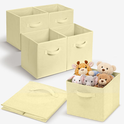  Ensemble de 6 cubes de rangement en tissu avec poignées pliables pour tablettes, crème