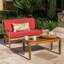 Canapé deux places et table basse avec coussins d'eau, couleur bois, pour terrasse et loisirs extérieurs, 84 cm P x 129 cm L x 79 cm H (table), couleur bois, détente
