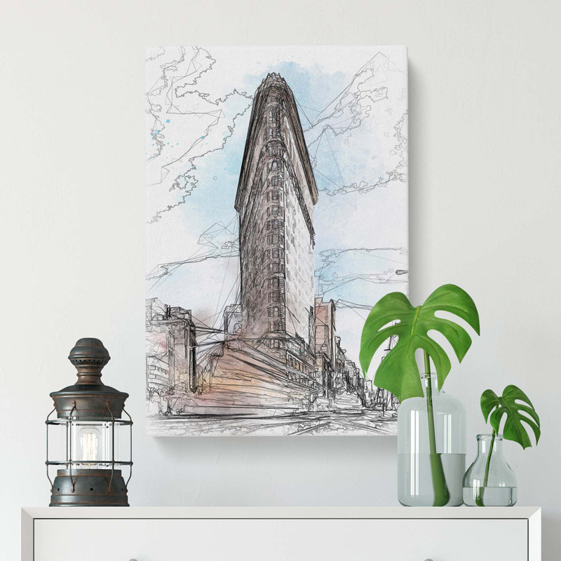 Flatiron Building In New York In Abstract - Wrapped Canvas Print, 76cm H x 50cm W x 3cm D
