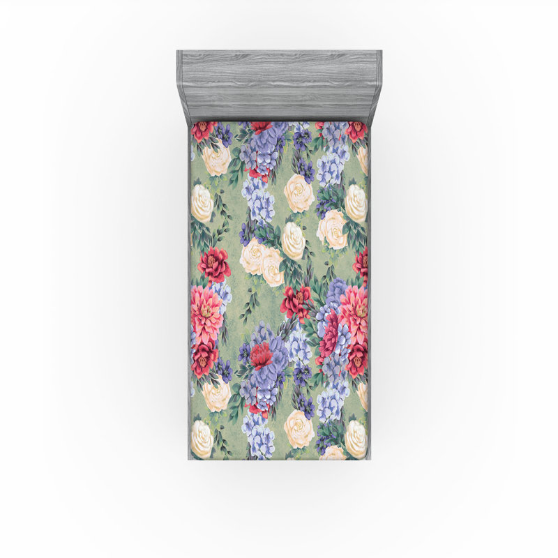 Drap-housse rustique Ambesonne, Rose séchée, vert laurier / floral, Drap-housse simple TG