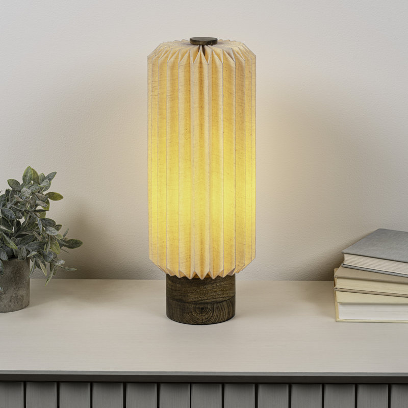 Lankford 15.75" Modern Minimalist Paper Pleated Column Accent LED Table Lamp, Natural