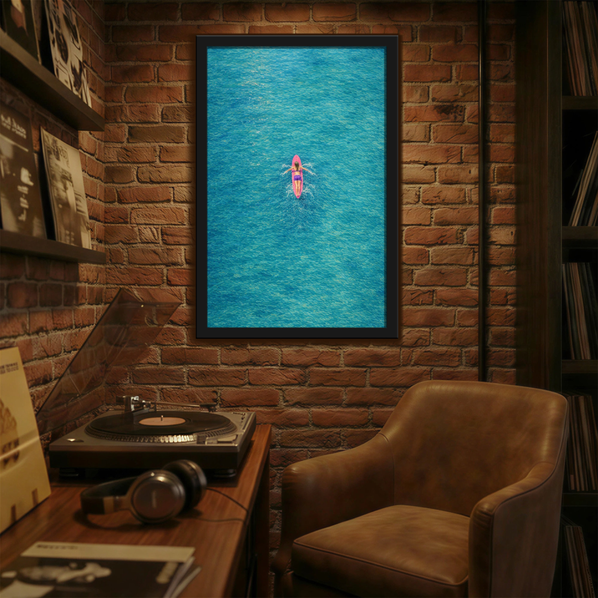 Winston Porter Abstract Woman Floating In Blue Water With Pink Float ...