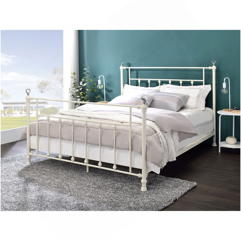 White Bed With Elegant Frame - Metal, Spindle Details, 56in Depth Full Metal Headboard And , Supports Up To 330lbs