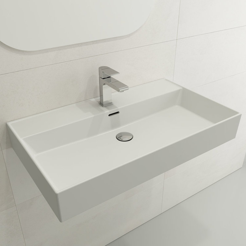 Milano Bathroom Sink, Matte White, Single-Hole