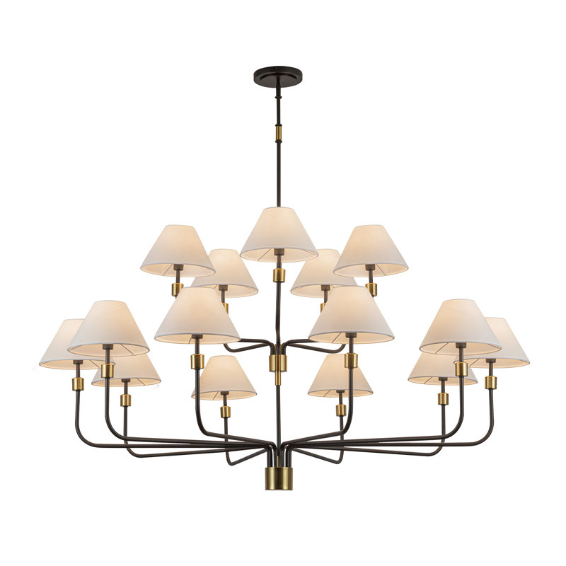 Kingsley - lustre - noir avec accent en laiton brossé - abat-jour en tissu, 2 lumières, 15 lumières