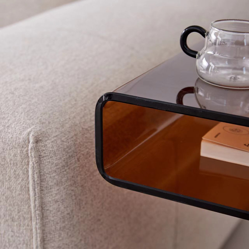 Glass Nightstand,side Table,s-shaped End Table For Living Room,bedside Table For Bedroom, Transparent Brown