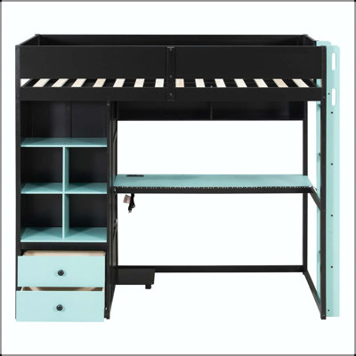 Lit mezzanine simple en bois avec bureau et rangement