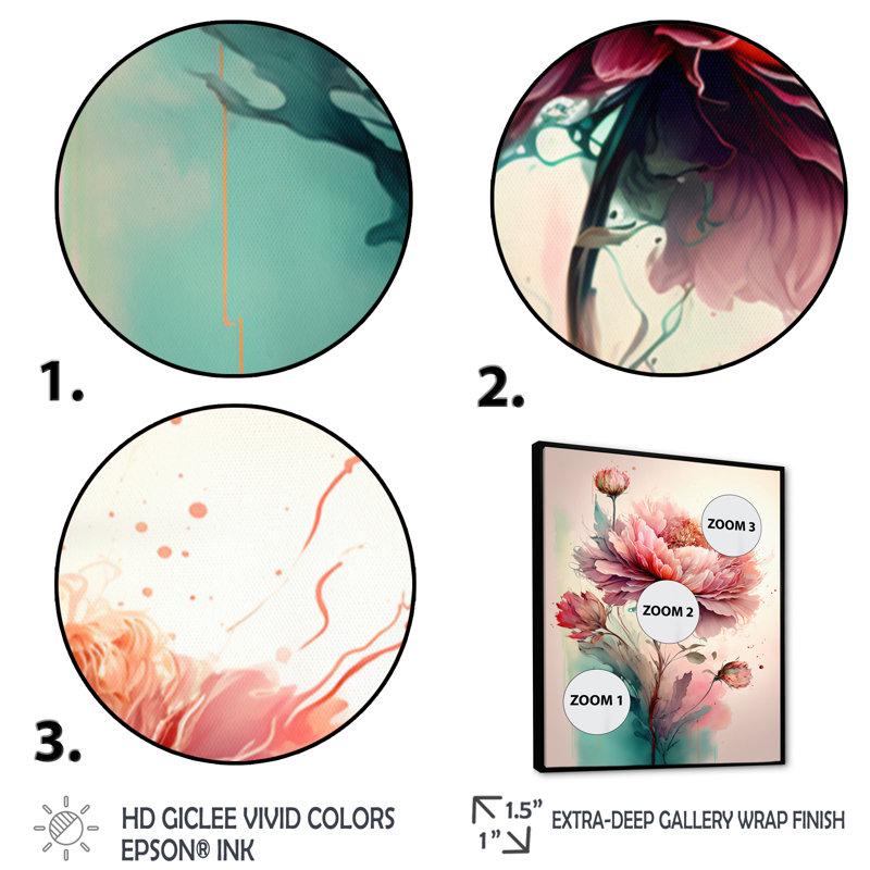 Pivoine rose vif Lozier - reproduction sur toile, H 32 po x l 16 po x P 1 po, Toile avec cadre flottant noir