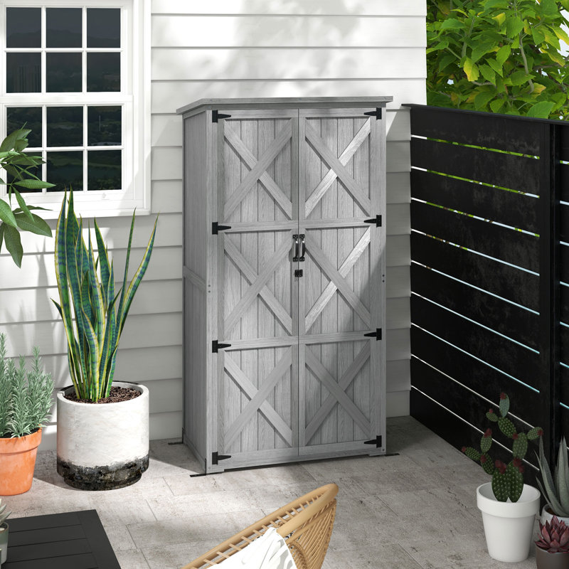 Outdoor 3 ft. W x 2 ft. D Wood Vertical Tool Shed, Gray
