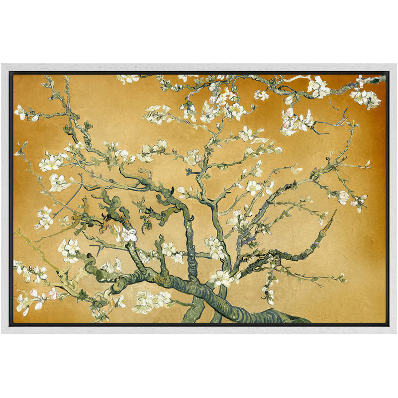 «Amandier en fleurs» par Vincent van Gogh, H 16 po x l 24 po x P 1,5 po, Miel doré, Cadre blanc