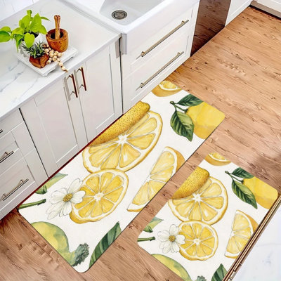 Coffee House Sketch Print Kitchen Mats for Kitchen & Coffee Bar, Black Brown 2-Piece Set