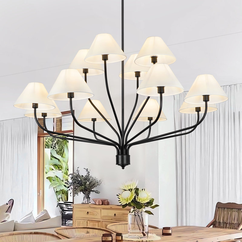 12-Light Traditional Chandelier Dimmable Modern Chandelier With Fabric Shades for Living Room