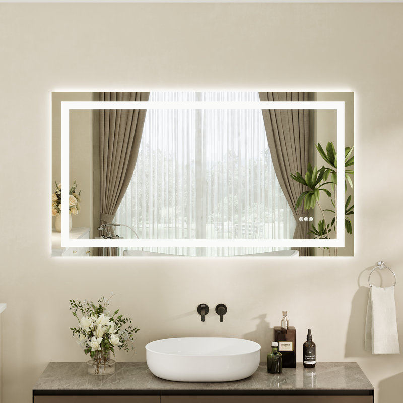 Deervalley 55"X 30"  LED Bathroom Mirror With Lights, 1.5X Anti-Fog, Front And Backlit Frameless LED Mirror