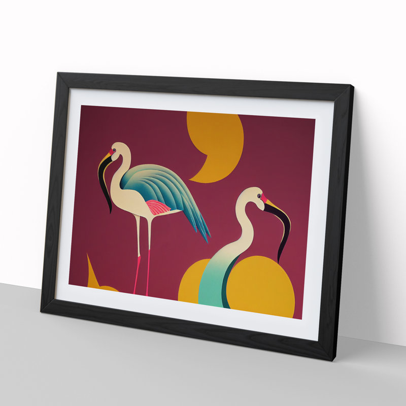 Flamingo - Single Picture Frame Print, Black, 46cm H x 64cm W x 2cm D