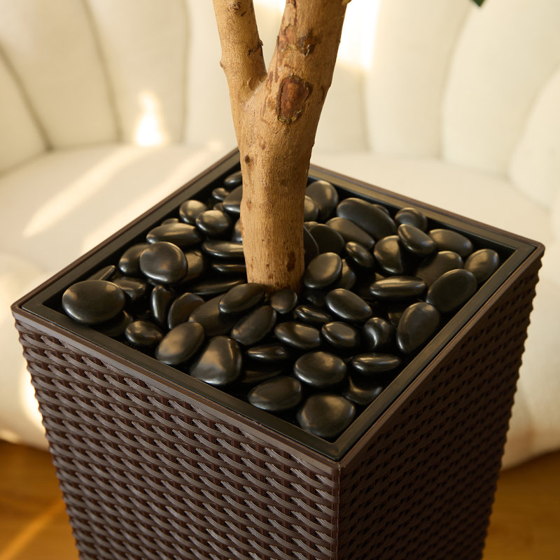 Adcock Artificial Olive Tree with Decorative Pot, UV Resistant Faux Olive Tree with Natural Trunk, Brown
