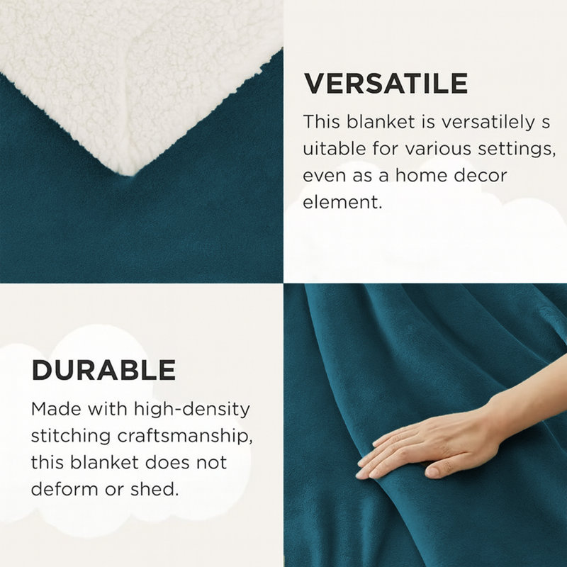 Sherpa Fleece Fur Thick Reversible Blanket Throw, 230cm x 270cm, Teal
