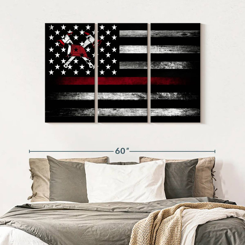 " Firefighter American Flag " by Echoes Of America 3 - Pieces, 32" H x 50" W x 1.25"