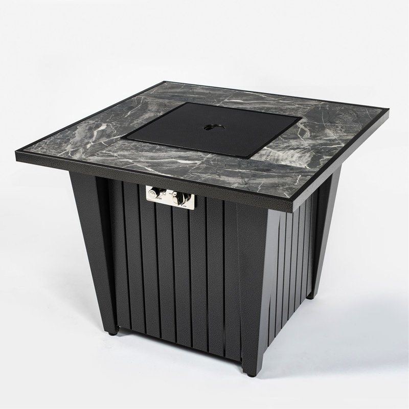 Foyer de table au gaz au propane 32 po, foyer carré en acier de 50000 BTU avec pare-vent en verre pour patio extérieur - gris