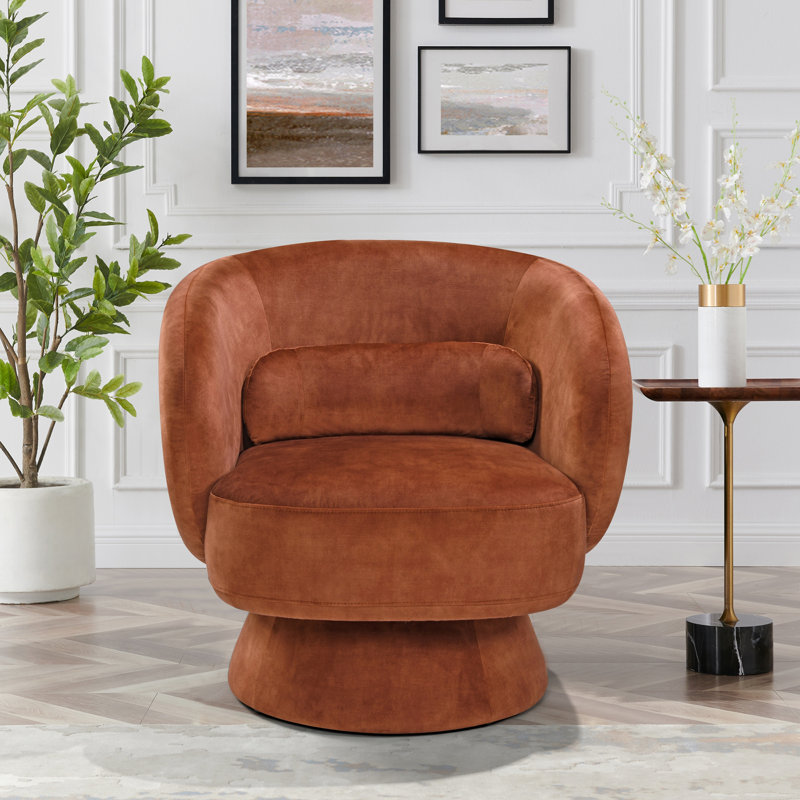Saboor 78Cm Wide Swivel Barrel Chair, Rust Polyester Blend