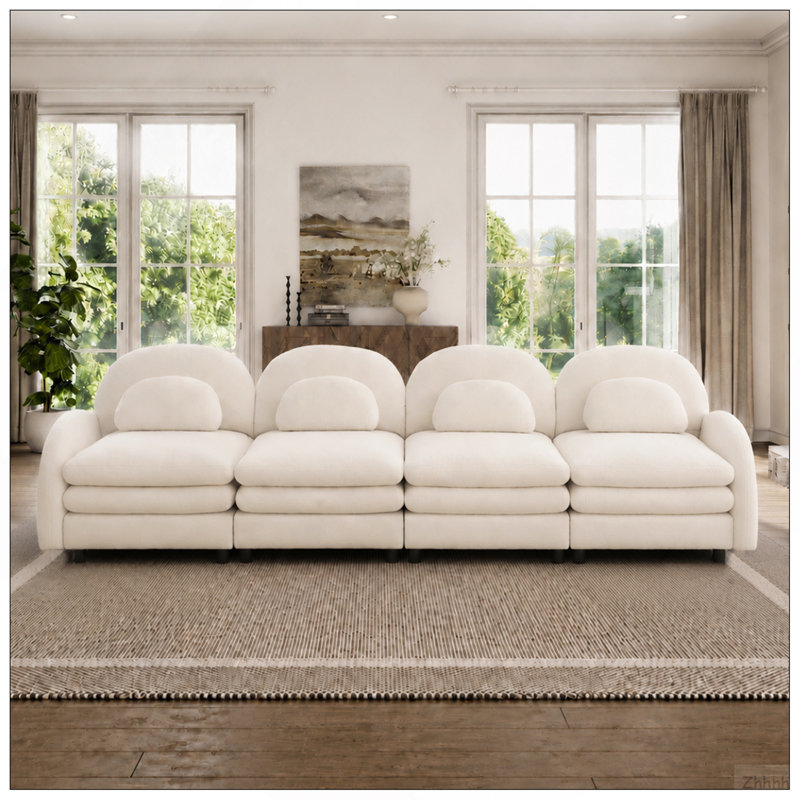 Canapé 4 places Teddy, L 129,1 po, Beige White