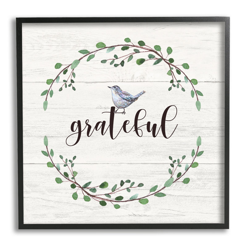 Couronne de laurier Grateful Bird, H 17 po x l 17 po x P 1,5 po, Giclée encadrée noir minuit
