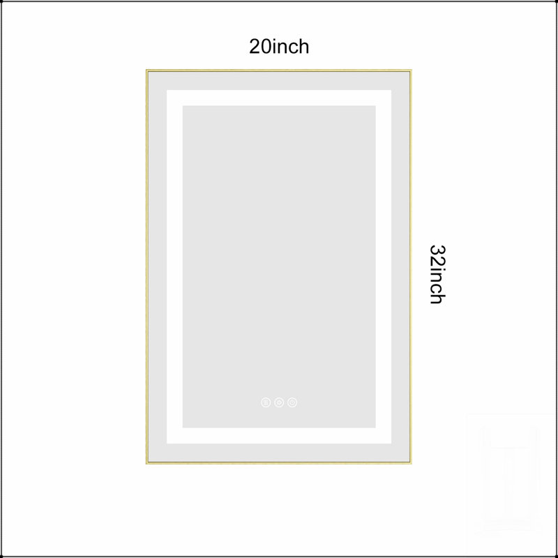 Miroir de salle de bain DEL, Doré, 32 po x 20 po, Verticale