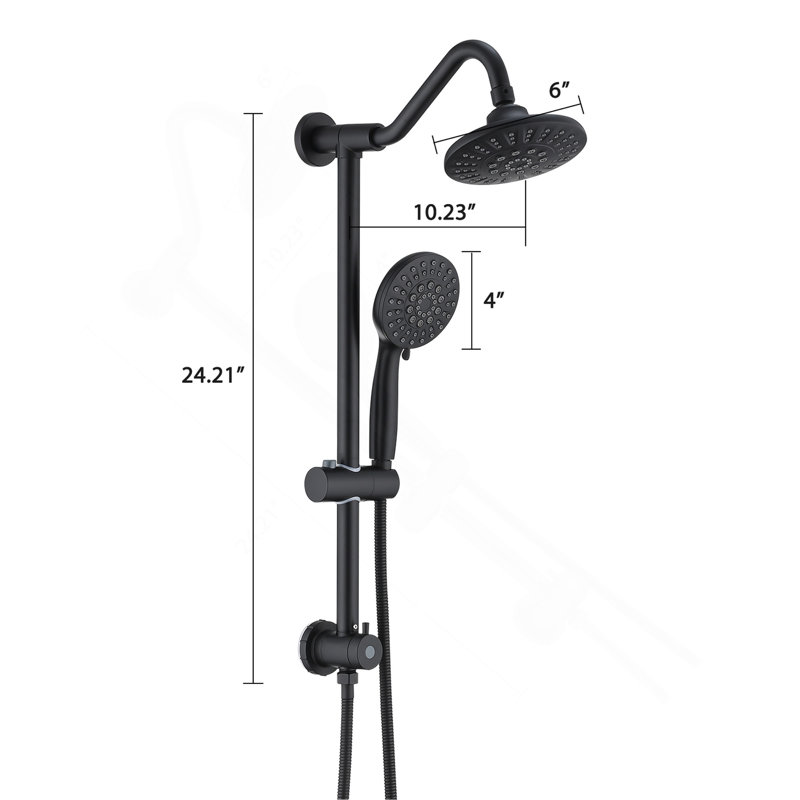 6 Inch Rain Shower Head with Handheld Shower Head Bathroom Rain Shower System, Matte Black