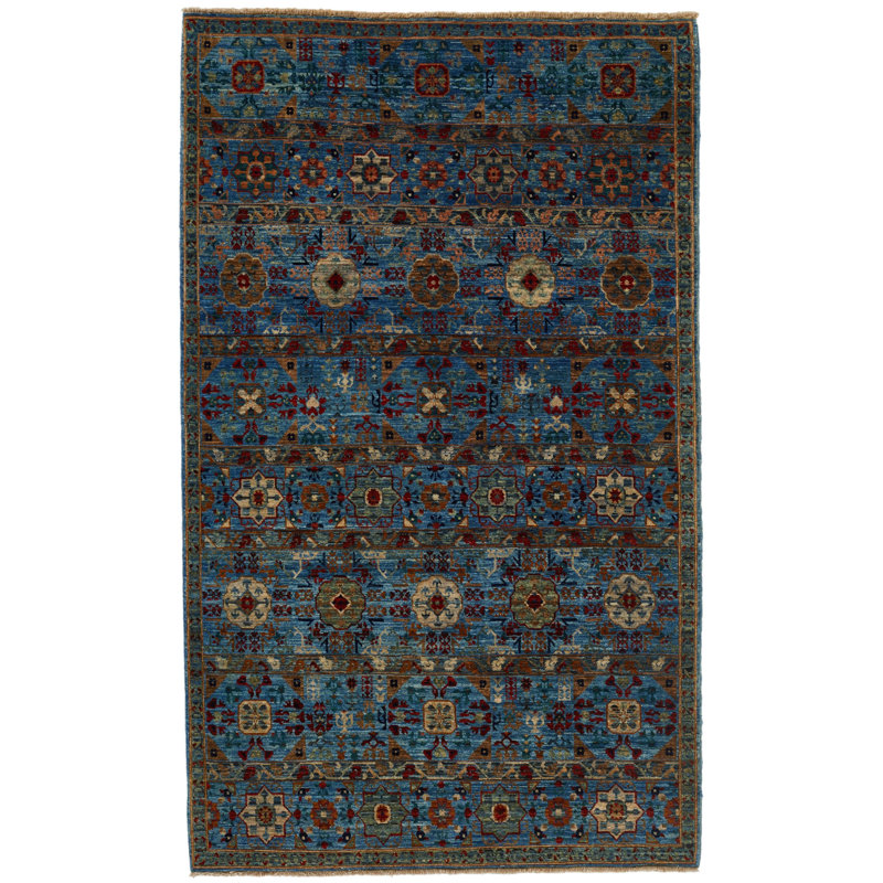 Tapis traditionnel bleu et vert 4 x 7