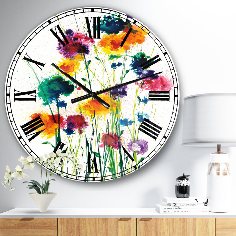 Indigo, aquarelle verte et jaune - horloge murale moderne, Surdimensionné