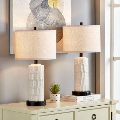 Ginder 23" Ceramics Table Lamp Set with Touch Control, USB Ports