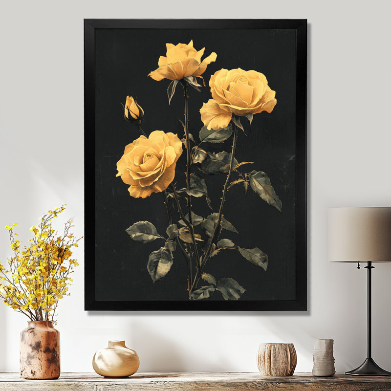 Bolling - Art mural sur toile à motif floral, Noir, noir, noir, noir, H 20 po x l 12 po