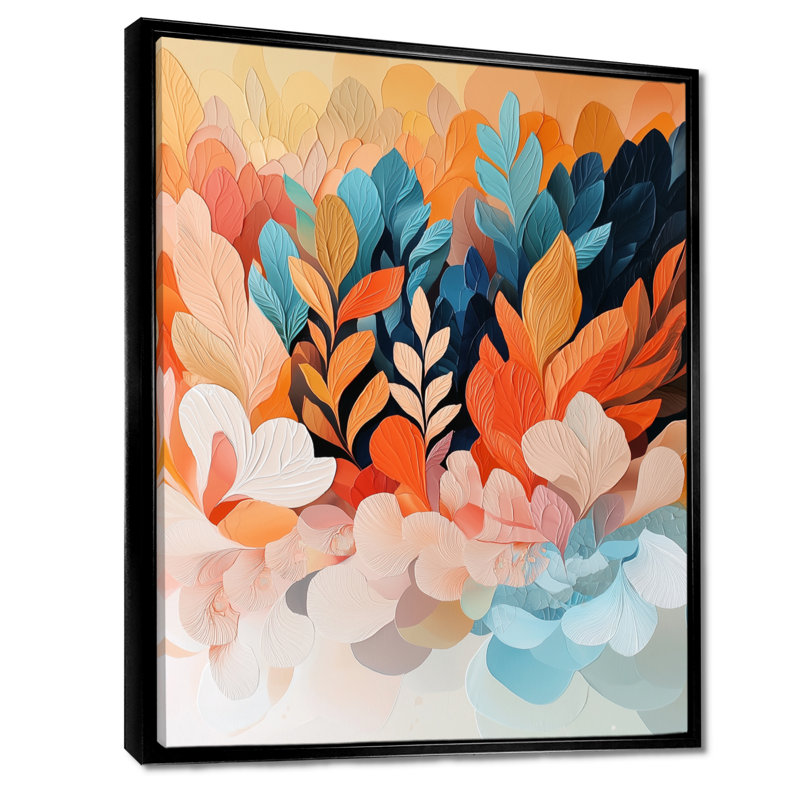 «Botanical Orange Palm Dream Fragments I», art mural botanique, H 20 po x l 12 po, Impression sur cadre flottant, Noir