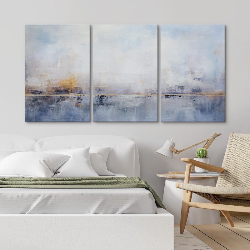 Minimal Landscape Serene Skies Pastel Blue Abstract Landscape 3 - pièces sur toile, Toile tendue, H 24 po x l 48 po