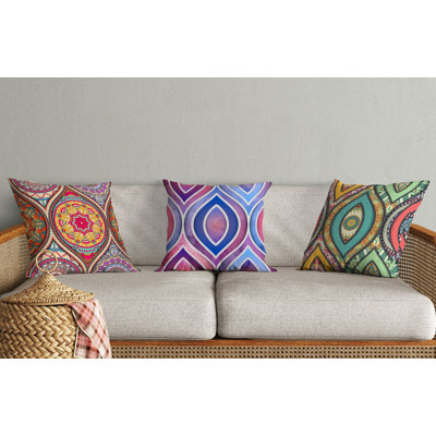 Ensemble de coussins confortables (3 pièces), 17 x 17 pouces | Rembourrage en silicone 50% coton / 50% polyester | Lavable à la machine, repassable, impression numérique | Parfait pour la décoration intérieure, les canapés et les chaises